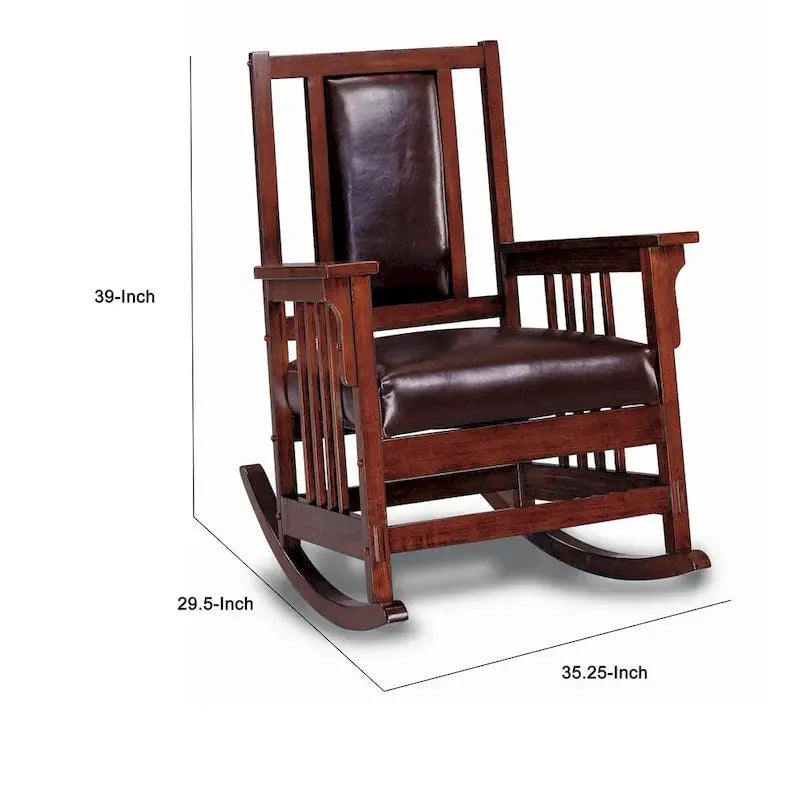 Mission-Style Leather Rocking Chair  Tobacco & Dark Brown Finish