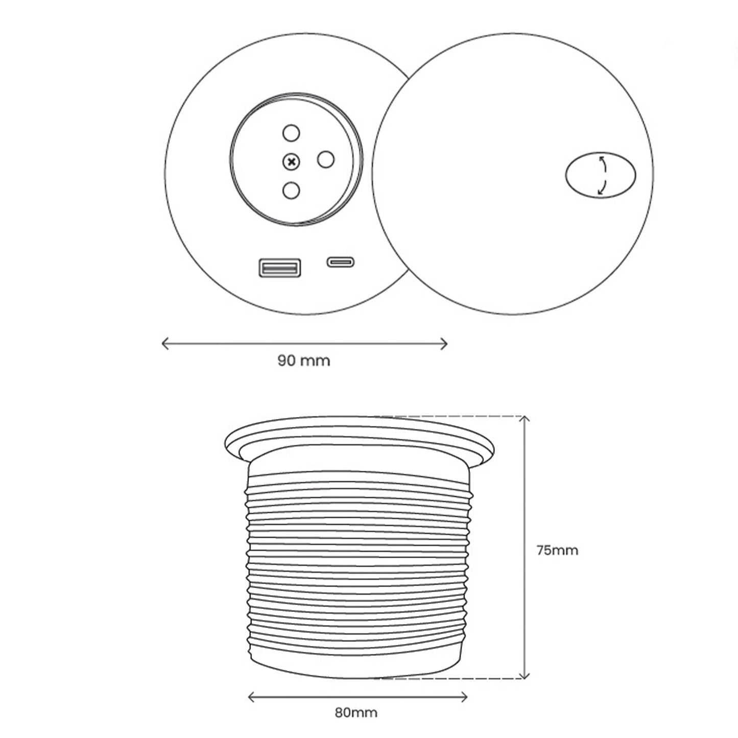 Prise de bureau encastrable avec USB-C et USB-A