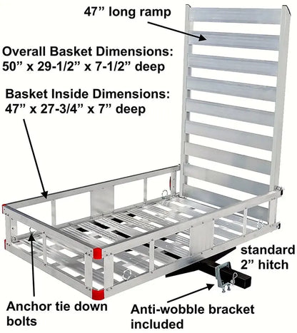 Heavy-Duty Aluminum Hitch-Mount Cargo Carrier — 47-Inch Loading Ramp, Class III/IV Rated