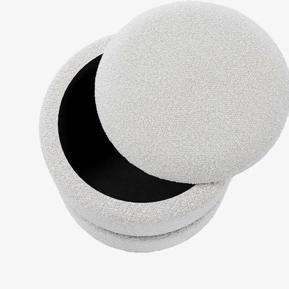 Pouf rond bouclette & métal argenté avec rangement