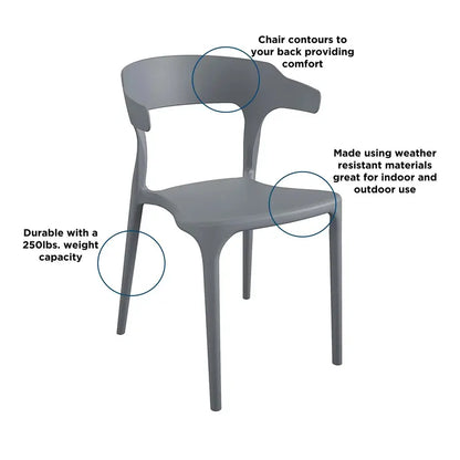 Novogratz Felix Stacking Dining Chairs  Indoor/Outdoor Charcoal Gray Set of 4, Space-Saving Design
