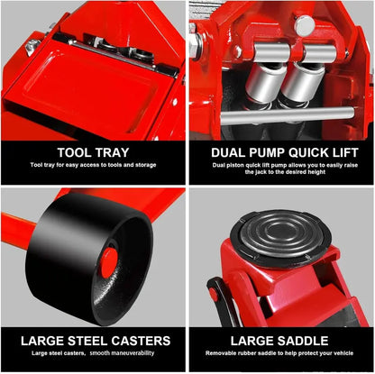 Low-Profile 3-Ton Racing Floor Jack  Dual-Piston Lift, Aluminum-Steel Build, 3.94″18.31″ Range