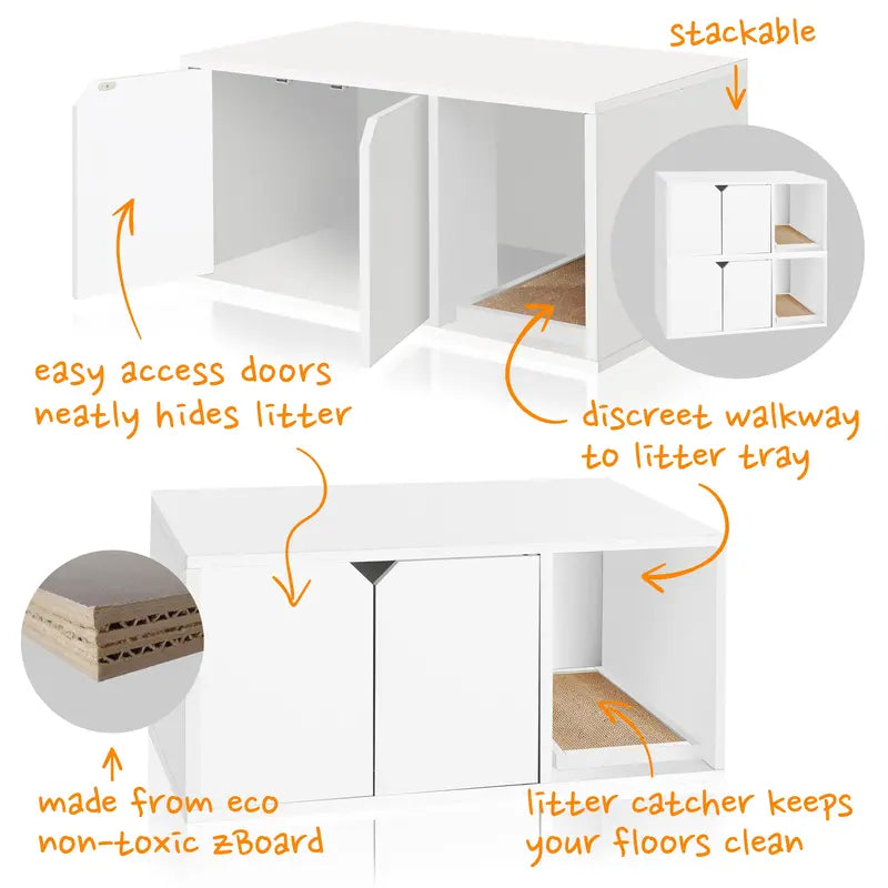 Way Basics Eco Cat Litter Box Enclosure Modern Cat Furniture, White