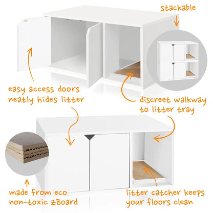 Way Basics Eco Cat Litter Box Enclosure Modern Cat Furniture, White