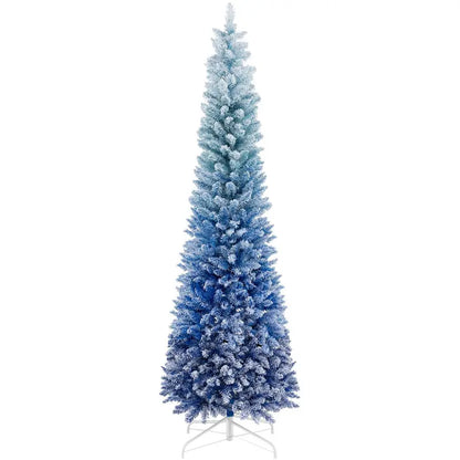 6-Foot Blue Gradient Snow-Flocked Unlit Artificial Christmas Tree with 435 Lush Branch Tips