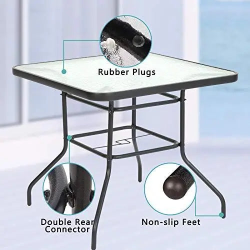 5-Piece Black Wicker Patio Dining Set  Rattan Table, 4 Chairs & Tempered Glass Top