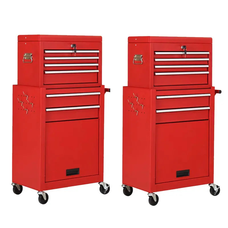 Dual Rolling Tool Chest Set  Two 6-Drawer Heavy-Duty Toolbox Units