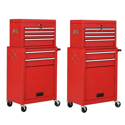 Dual Rolling Tool Chest Set  Two 6-Drawer Heavy-Duty Toolbox Units