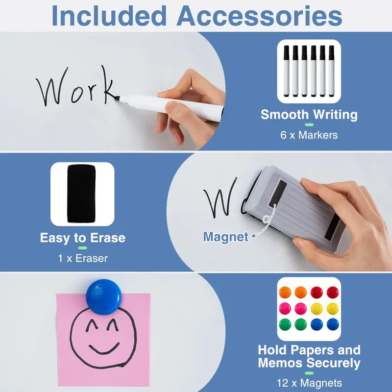 72″ x 36″ Rolling Dry-Erase Board — Double-Sided Magnetic Whiteboard on Sturdy Aluminum Stand