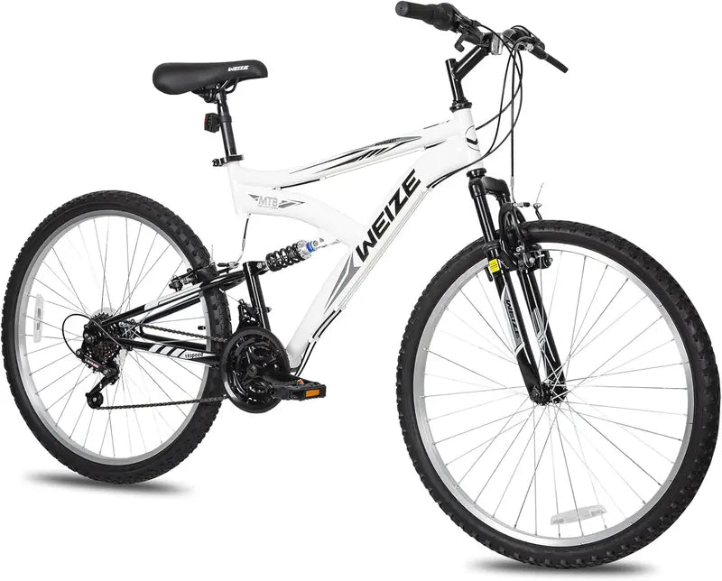 WEIZE Dual-Suspension Mountain Bike  26″ or 27.5″ Hybrid Off-Road Bicycle for Adults, 18-Speed Shimano Drivetrain, Steel Frame, Adjustable Ergonomic Saddle