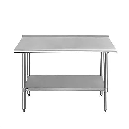 ROCKPOINT Stainless Steel Table for Prep   Work with Backsplash 48 24 Inches, NSF Metal Commercial Kitchen Table