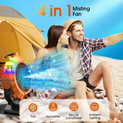 JYew Portable Misting Fan  Rechargeable 10,000mAh Battery-Powered Cooling Fan with Hook Mount & USB Charging for Outdoor Use