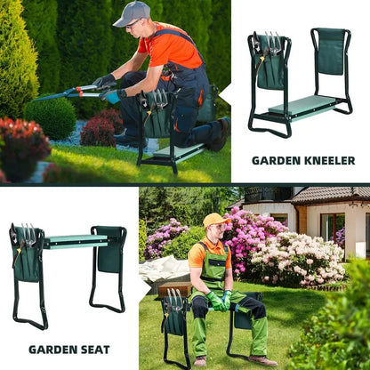 Portable Garden Kneeler & Seat  Foldable Stool with EVA Foam Cushion and Dual Tool Pouches