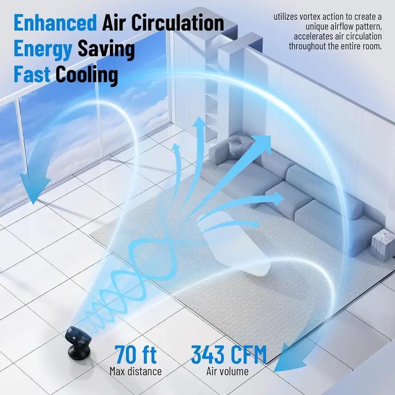 Brand Portable Desk Fan, 12000mAh Rechargeable Air Circulator with 6 Speeds, 360° Tilt, 90° Oscillation, Timer for Home & Office