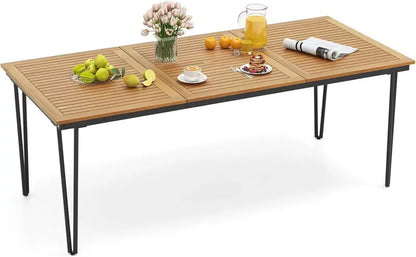 RELAX4LIFE Acacia Wood Outdoor Dining Table for 8  Rectangular Patio Table with Umbrella Hole