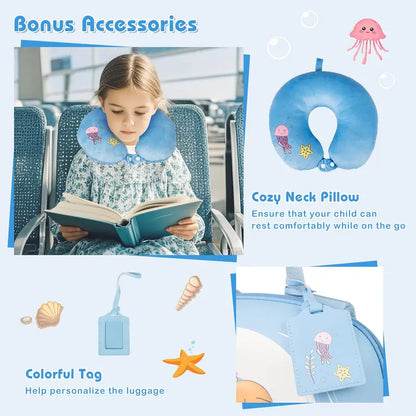 Kids’ 4-Piece Luggage Set  Hardside Spinner Carry-On (14″) + Backpack (10″)