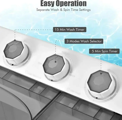COSTWAY Dual-Tub Washing Machine  26 LB Total Capacity (18 LB Wash + 8 LB Spin) with Drain Pump
