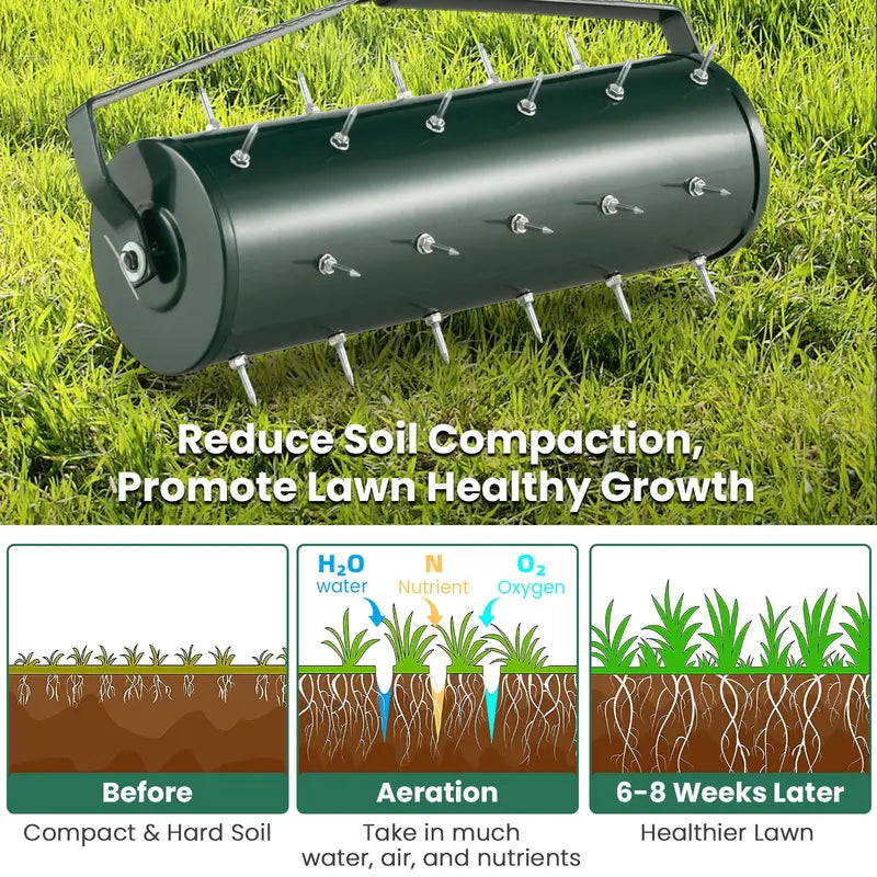 Weighted Rolling Lawn Aerator for Soil Aeration and Seeding