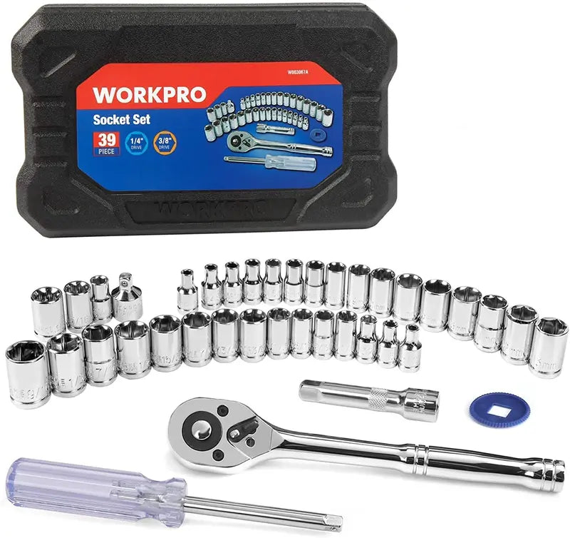 WORKPRO 39-Piece Socket Wrench Set (Metric & SAE) with Durable Tool Box