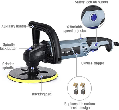 WORKPRO Detachable Buffer Polisher  Variable-Speed Tool with Complete Accessory Kit