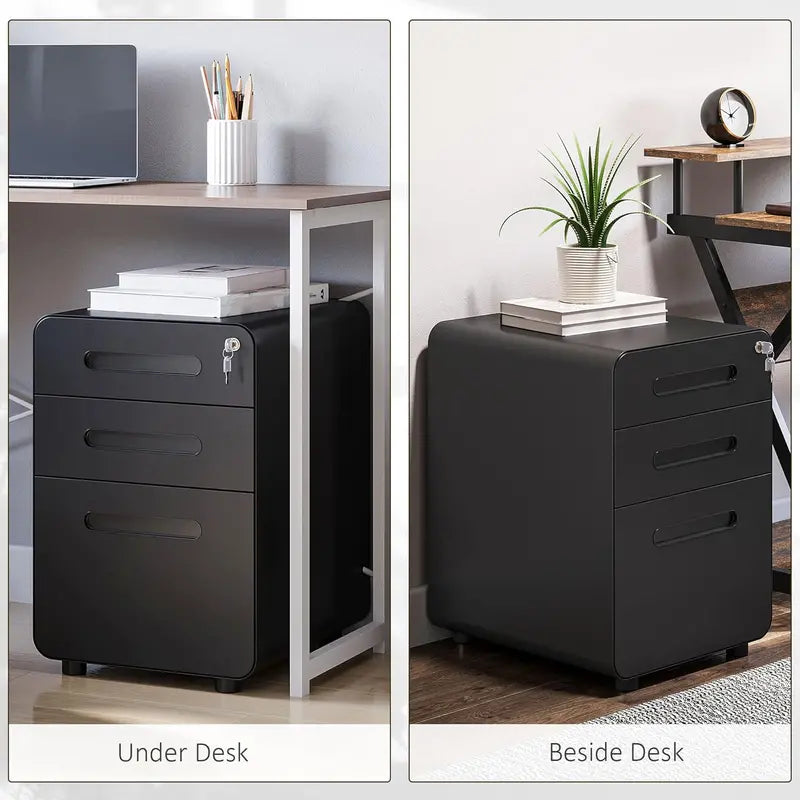 Mobile 3-Drawer Filing Cabinet  Locking Legal/A4 File Organizer with Casters for Home Office