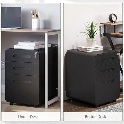 Mobile 3-Drawer Filing Cabinet  Locking Legal/A4 File Organizer with Casters for Home Office