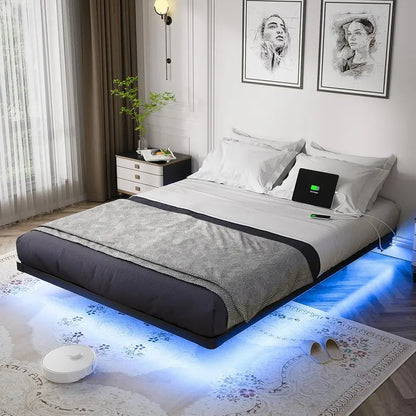OLEVS Floating Queen Platform Bed — Smart LED Lighting, Sleek Metal Frame & Minimalist Style