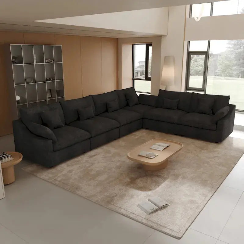 Large Linen Corner Sectional Sofa  Modular Living Room Couch Set