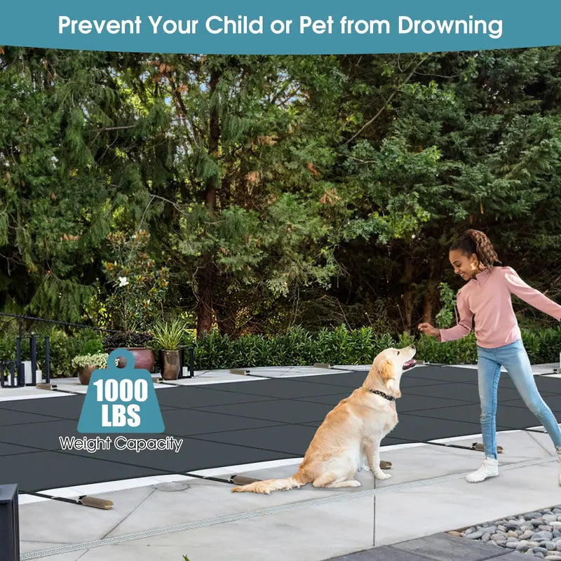 Custom-Fit Safety Pool Cover for 32′ x 16′ In-Ground Pools (Actual Size: 34′ x 18′)