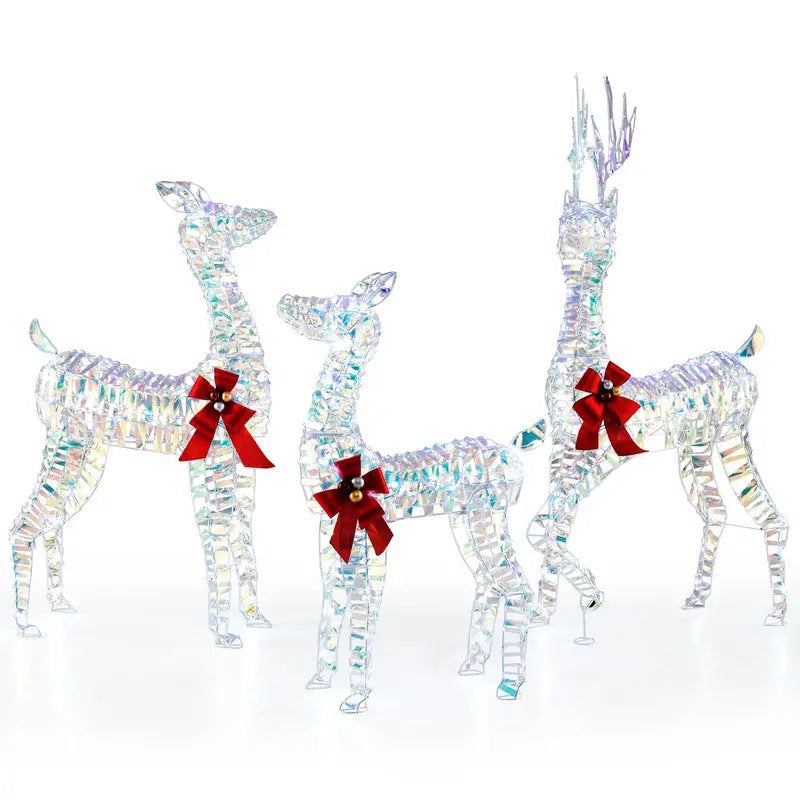 Three-Piece Lighted Reindeer Family — Large-Scale Outdoor Christmas Decor with Integrated LED Lighting and Bows