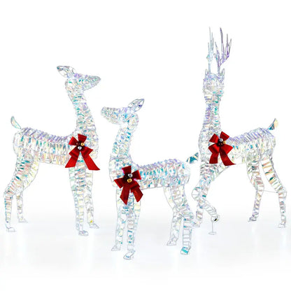 Three-Piece Lighted Reindeer Family — Large-Scale Outdoor Christmas Decor with Integrated LED Lighting and Bows