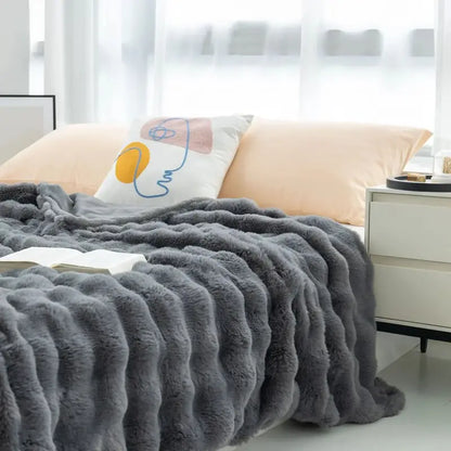 Reversible Textured Throw Blanket  Dual-Sided Bubble-Knit Design