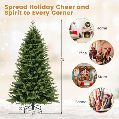 Full-Bodied 7-Foot Hinged Artificial Christmas Tree with 470 Warm White & Multi-LED Lights