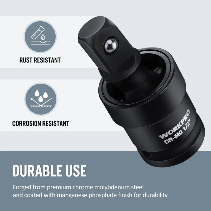 WORKPRO 3-Piece 1/4″ Drive Impact Universal Joint Set: 1/2″ & 3/8″ Swivel Sockets