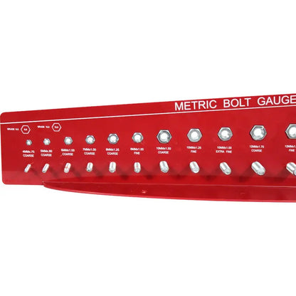 Monster Fastener SAE & Metric Bolt Gauge Tool, Durable Plastic, High Contrast, Red/Blue, 24″ Wide
