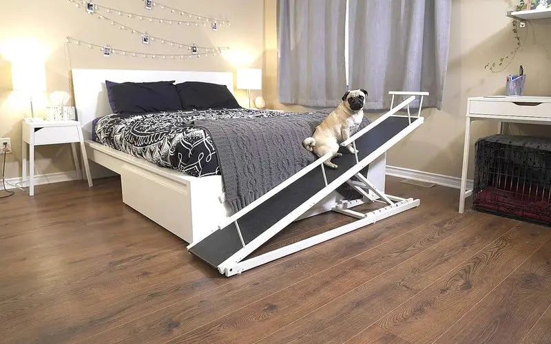 Dog Ramp for Beds  Height-Adjustable Pet Stair Alternative (up to 37″) with Safety Rails & Non-Slip Surface, Hardwood Construction, North America Made