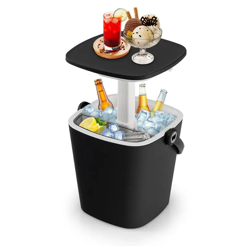 All-Weather Cooler Table  Portable 4-Gallon Beverage Chiller with Integrated Handle