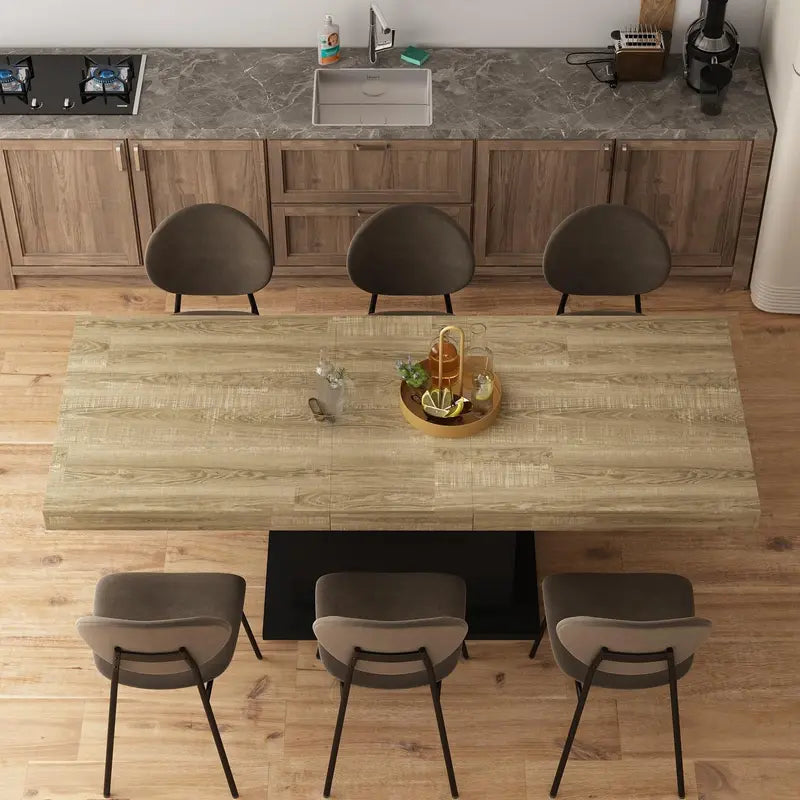 Extendable Oak Dining Table  63″ to 78.7″ Rectangular Retractable Table with Metal Legs for Dining or Office Use