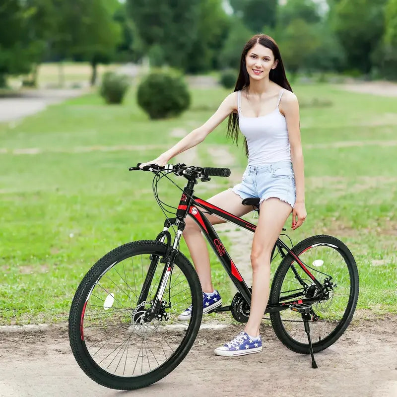 CamPingSurvivals 26-Inch 21-Speed Mountain Bike  Lightweight Aluminum Frame, Unisex Fitness Bike in Red/Black