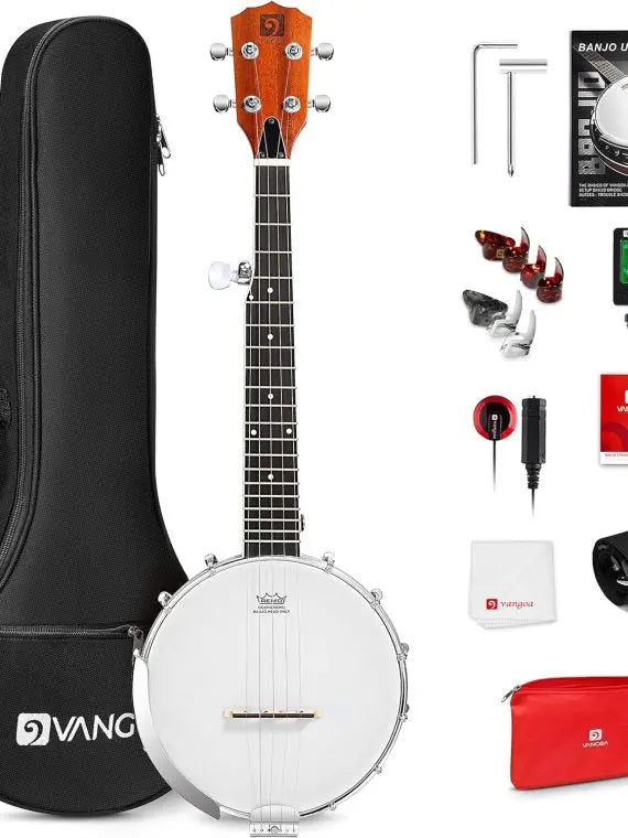 Banjo 5-String Full Size Set with Resonator & Remo Head, Beginner Kit with Closed Back, Premium Accessories  26 Inch