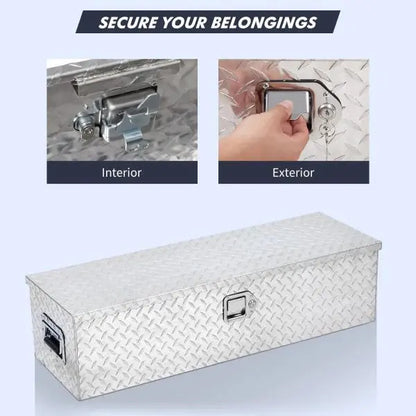 48″ Diamond Plate Truck Bed Toolbox  Silver Aluminum Storage Box with Internal Shelf
