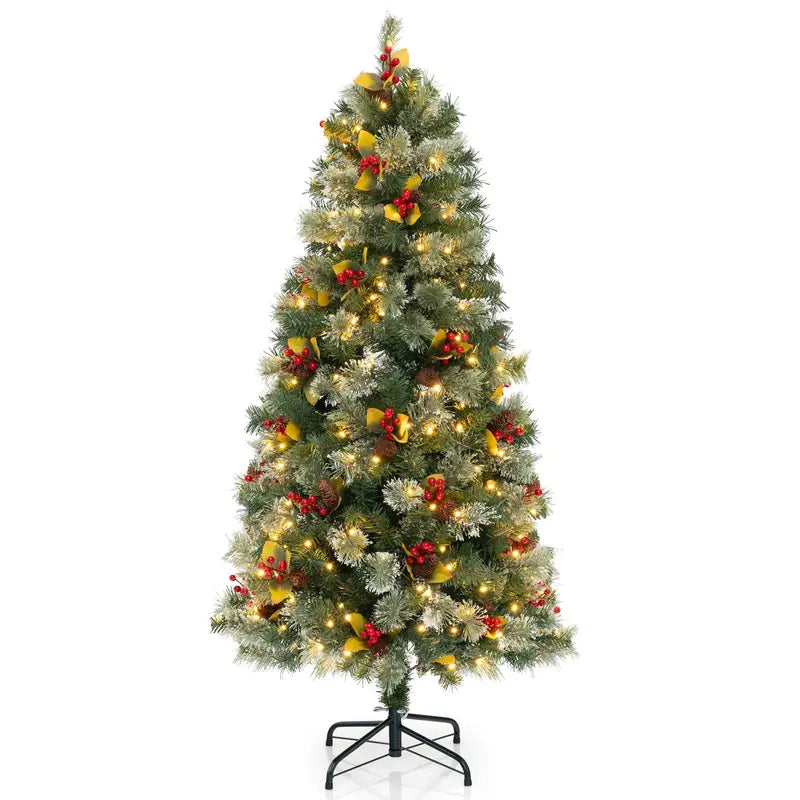 5-Foot Pre-Lit Artificial Christmas Tree  Compact Lighted Xmas Tree with 453 PVC & Pine Needle Tips