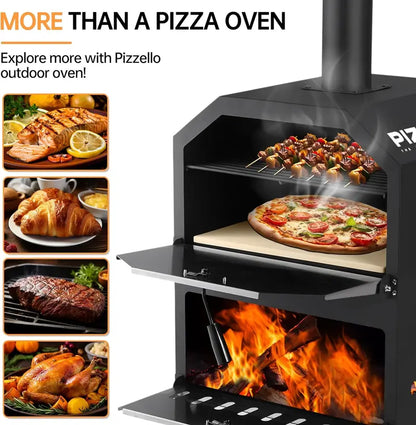 PIZZELLO Dual-Layer Wood-Fired Pizza Oven  Includes Stone, Peel & Grill Grate
