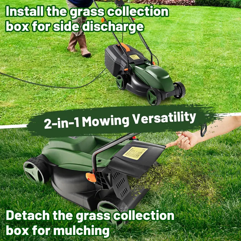 Corded Electric Lawn Mower, 12-Amp 14-Inch Dual-Mode Cutting System