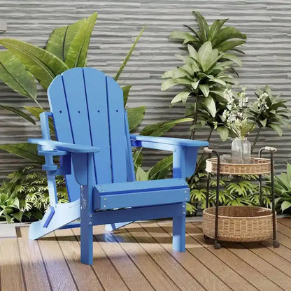 All-Terrain Folding Adirondack Patio Chair with Integrated Cup Holder  Outdoor Leisure Seat