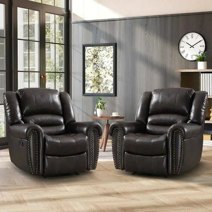 Classic Leather Manual Recliner  Traditional Single-Sofa Living Room Accent Chair