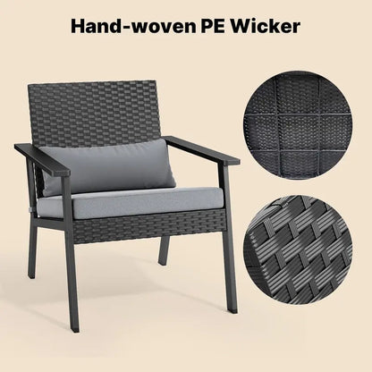 Ahomly 4-Piece Gray Wicker Patio Set  Deep-Seating Outdoor Sofa with Table for Balcony or Backyard
