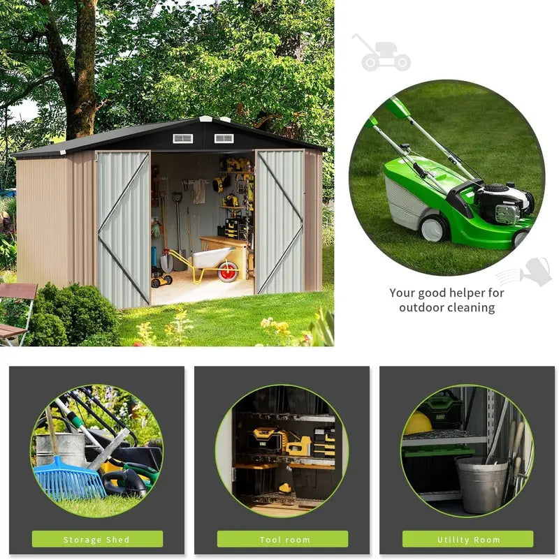 6′ x 4′ Lockable Metal Outdoor Storage Shed for Garden, Patio, or Lawn Tools  Brown Rust-Resistant Utility Shed