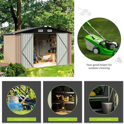 6′ x 4′ Lockable Metal Outdoor Storage Shed for Garden, Patio, or Lawn Tools  Brown Rust-Resistant Utility Shed
