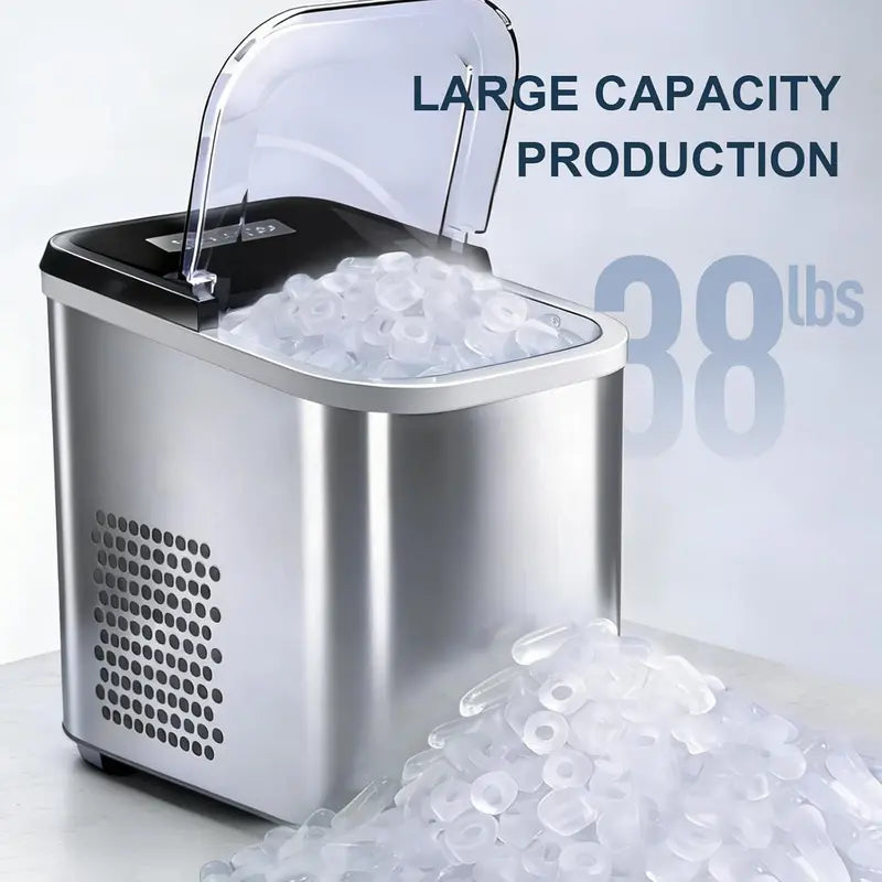 High-Yield Countertop Ice Maker  38 lb/Day Output, 9 Cubes in 3.5 Minutes, Dual Bullet Sizes, Self-Cleaning for Camping, RV & Parties